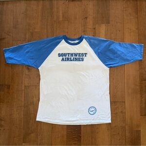 Vintage SWA Southwest Airlines Blue & White Raglan Baseball Jersey Shirt 2X ✈️